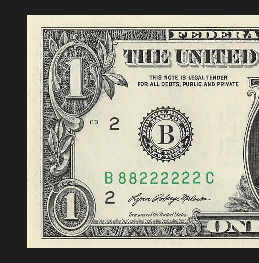 Binary Fancy Serial Number One Dollar Bill 2021 $1 BC Block 2s 8s Six in a Row