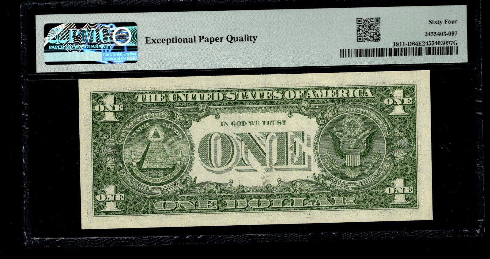 Low Serial Number 97 Fancy Serial Number One Dollar Bill PMG D00000097B