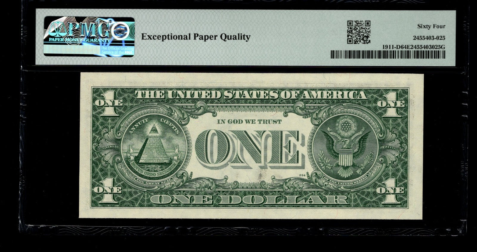 Low Serial Number 25 Fancy Serial Number One Dollar Bill PMG D00000025B