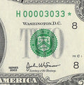 Binary Low Serial Number Star Note Two Dollar Bill H00003033* 3s 0s St Louis