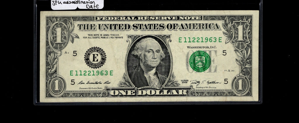 NOV 22 1963 JFK Assassination Date Note One Dollar Bill 11 22 1963