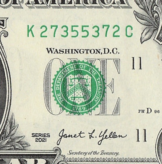 Radar Fancy Serial Number One Dollar Bill 2021 $1 KC Palindrome 2s 7s 3s 5s