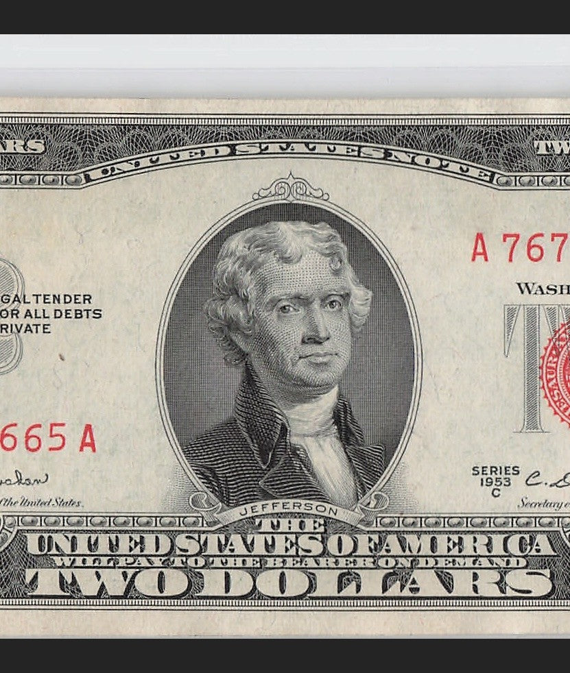 Trinary Fancy Serial Number Two Dollar Red Seal 1953 C Sequential 5s 6s 7s