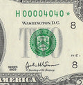 Binary Low Serial Number Star Note Two Dollar Bill H00004040* 4s 0s St Louis