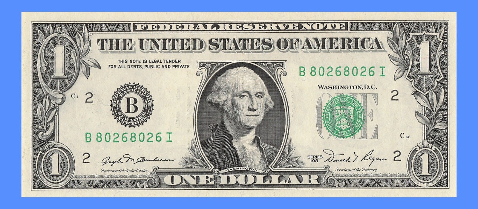 Repeater Fancy Serial Number One Dollar Bill 1981 0s 2s 6s 8s BI
