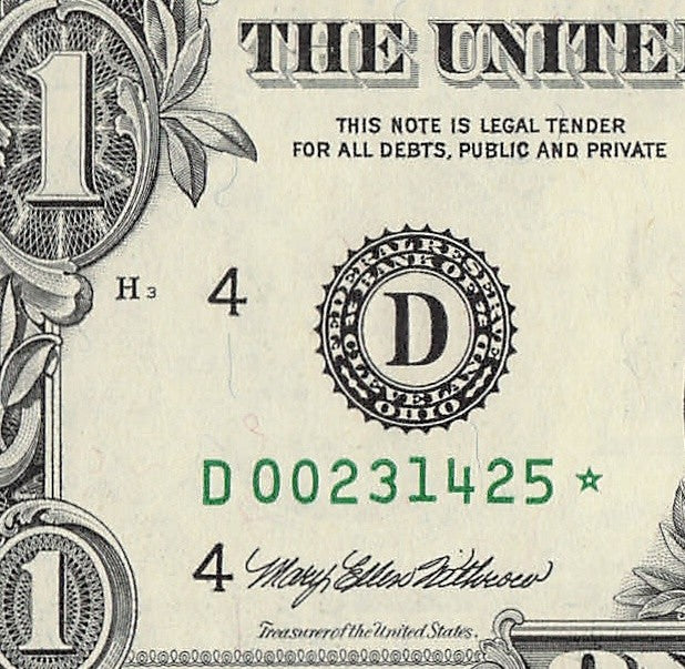 Star Note One Dollar Bill 1999 $1 D* Block Cleveland Run 1 320K Sheet