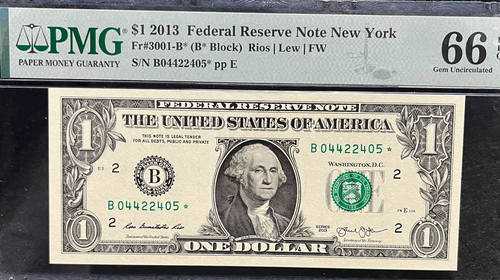 2013 B Duplicate Star Note Error One Dollar Bill B04422405* 66 EPQ FW