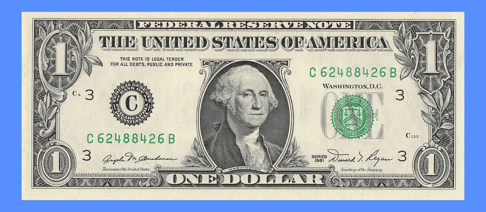 Radar Fancy Serial Number One Dollar Bill 1981 2s 4s 6s 8s  CB  All Even