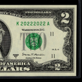 Binary Repeater Fancy Serial Number $2 Two Dollar Bill 2022 2022 Date Note UNC