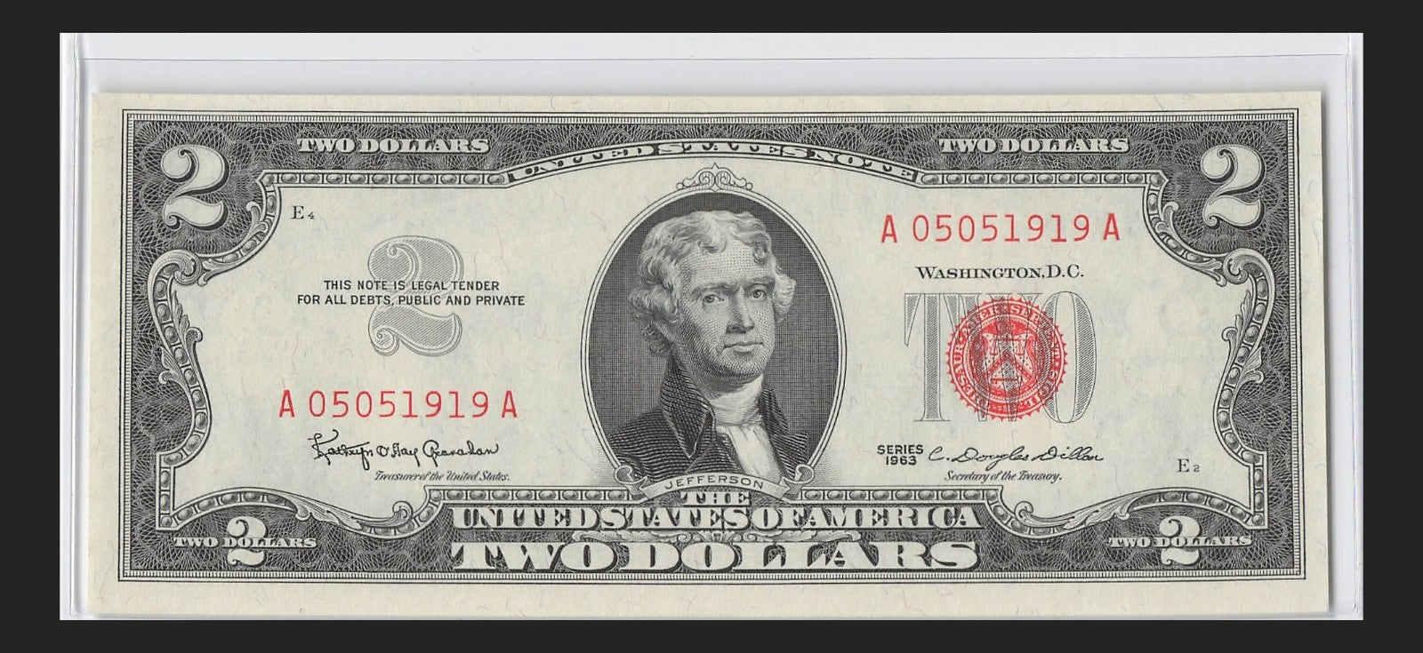 Double Repeater Fancy Serial Number Two Dollar Red Seal 1963 0s 5s 1s 9s