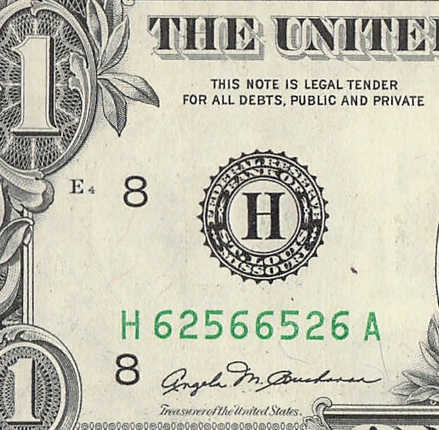 Radar Fancy Serial Number One Dollar Bill 1981 2s 5s 6s  HA