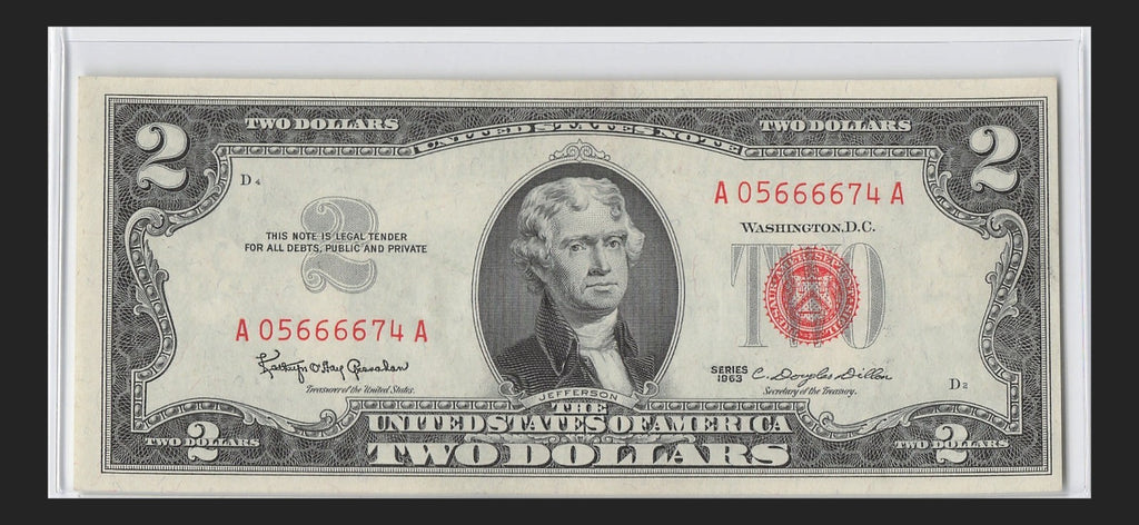 Four in a Row 6s Fancy Serial Number Two Dollar Red Seal 1963 $2 POS 3