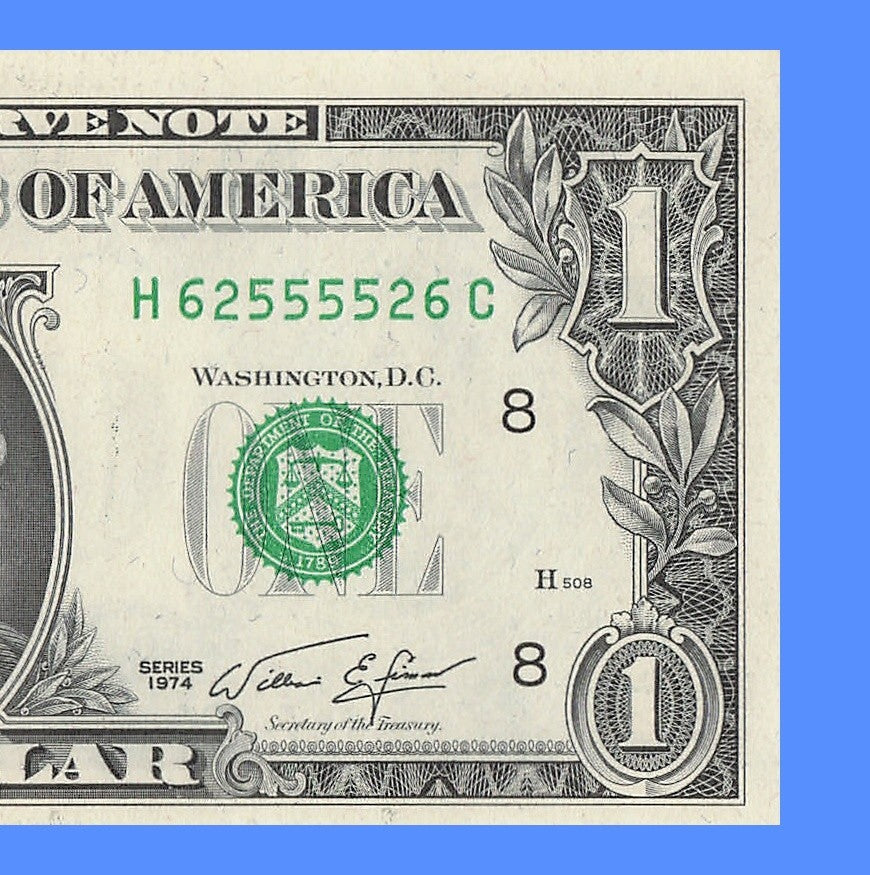 Radar Fancy Serial Number One Dollar Bill 1974 St Louis Trinary 2s 5s 6s HC