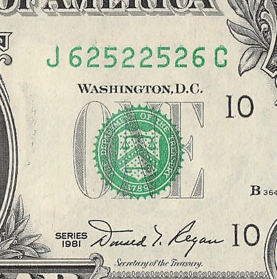 Radar Fancy Serial Number One Dollar Bill 1981 2s 5s 6s JC Trinary