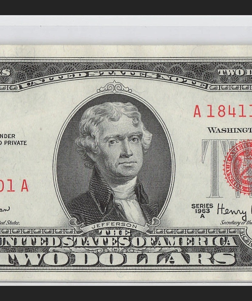 Five of a Kind 1s Fancy Serial Number Two Dollar Red Seal $2 1963A