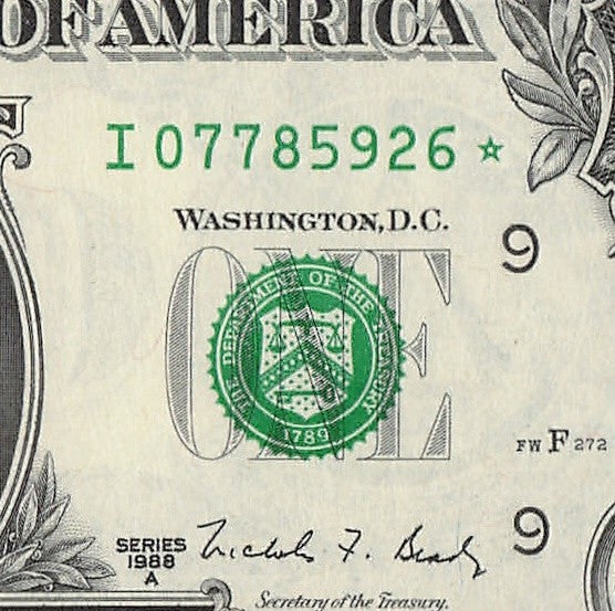 Star Note One Dollar Bill 1988A $1 I* Block Minneapolis Run 3 640K Sheet