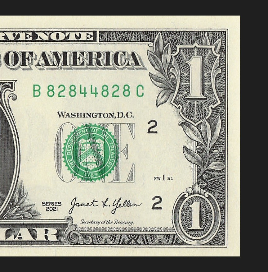 Radar Fancy Serial Number One Dollar Bill 2021 $1 BC Palindrome 2s 4s 8s