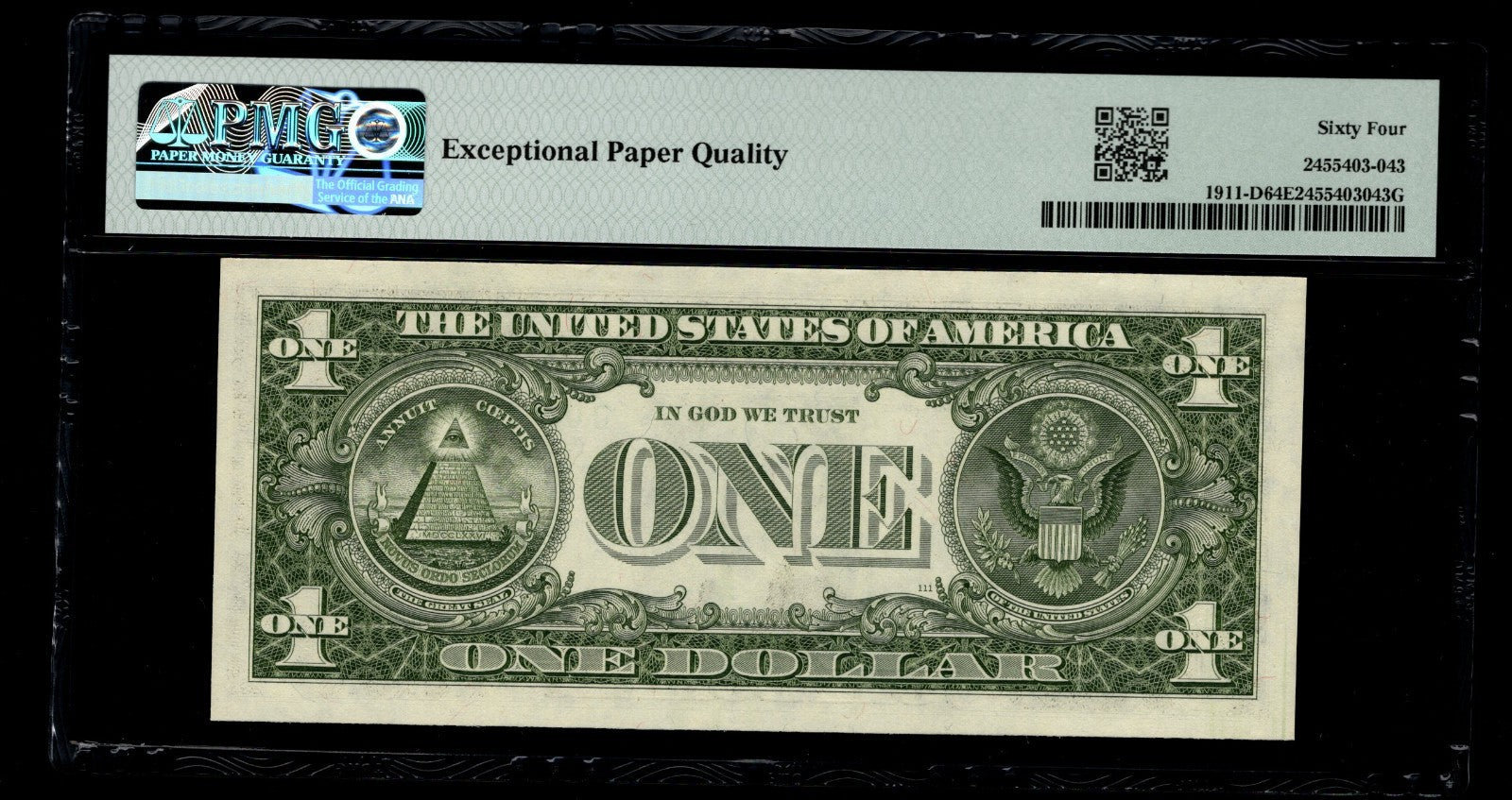 Low Serial Number 43 Fancy Serial Number One Dollar Bill PMG D00000043B