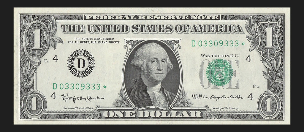 Star Note One Dollar Bill 1963 $1 D* Block Cleveland Run 1 Low Serial Trinary