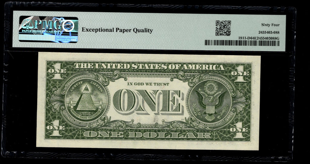 Low Serial Number 88 Fancy Serial Number One Dollar Bill PMG D00000088B
