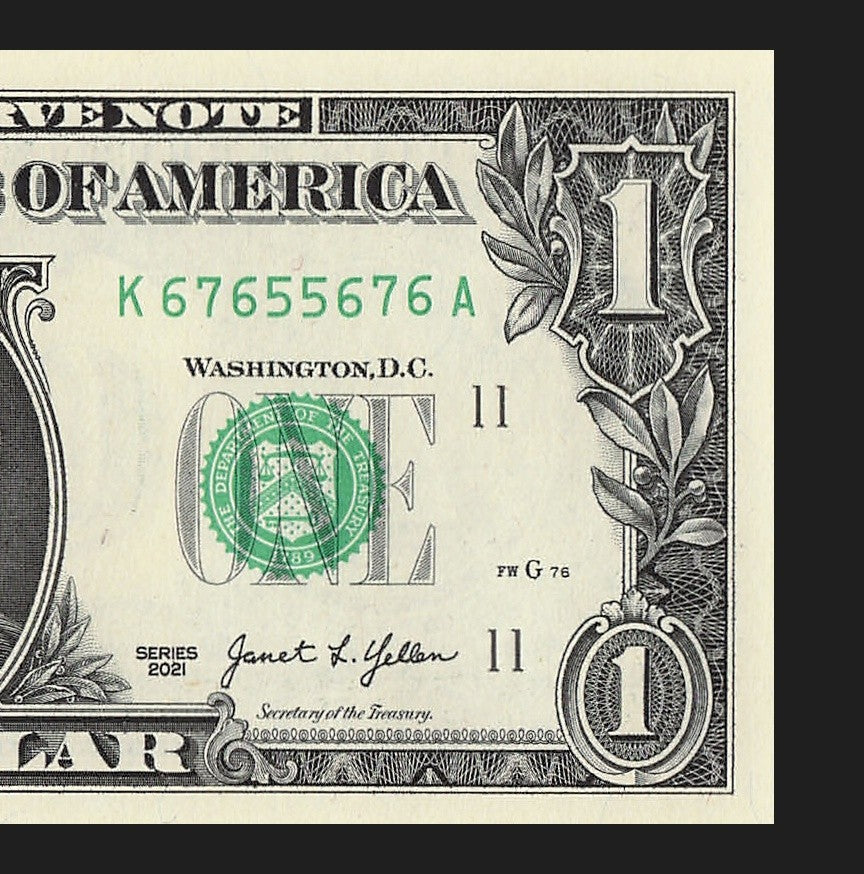 Radar Fancy Serial Number One Dollar Bill 2021 $1 KC Palindrome 5s 6s 7s