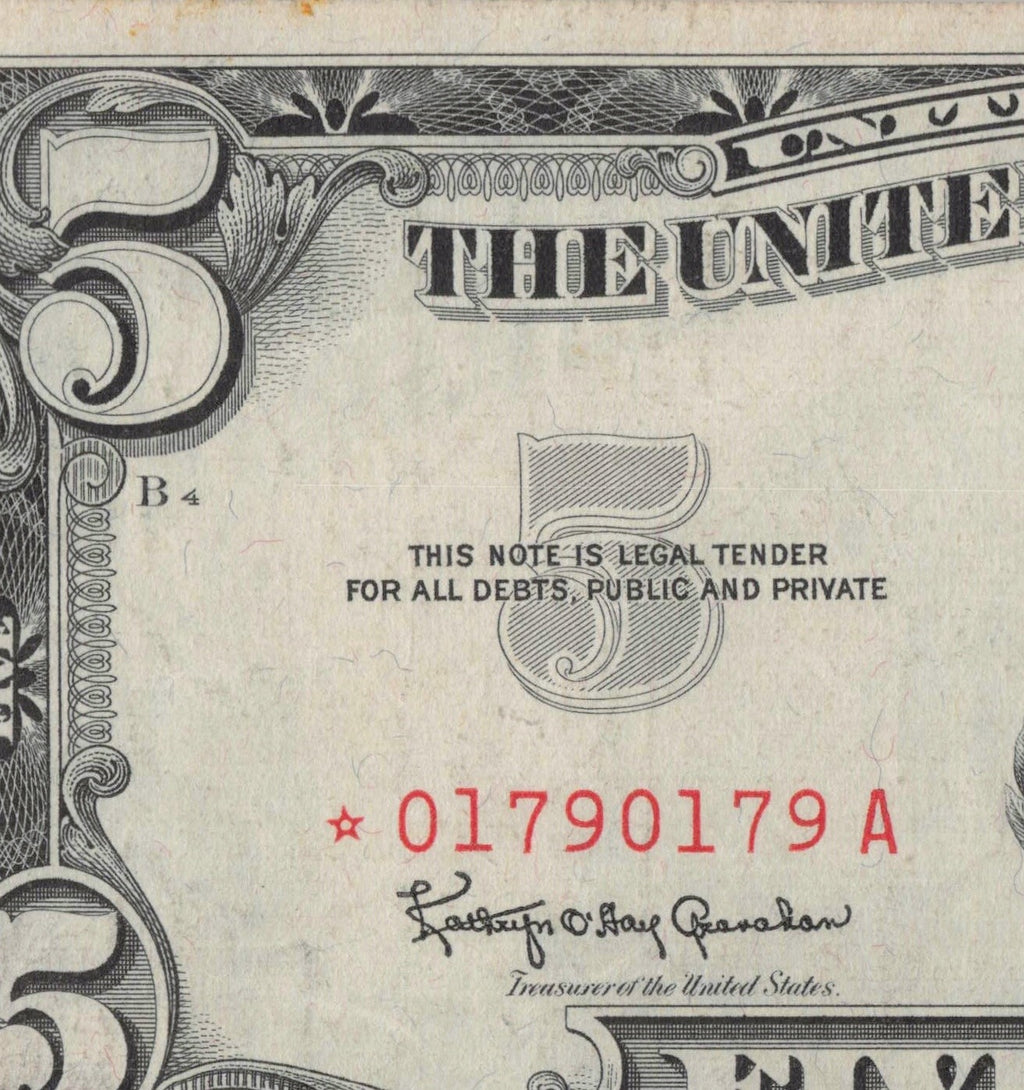 Repeater Star Note Fancy Serial Number Five Dollar Red Seal 1963 *A 0s 1s 7s 9s
