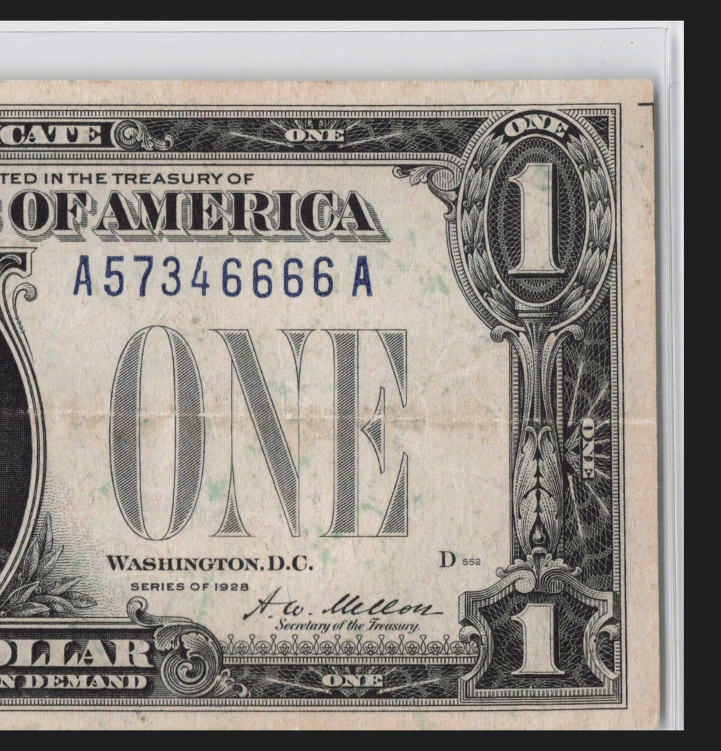 Four in a Row 6s Fancy Serial Number One Dollar Bill Funny Back Silver