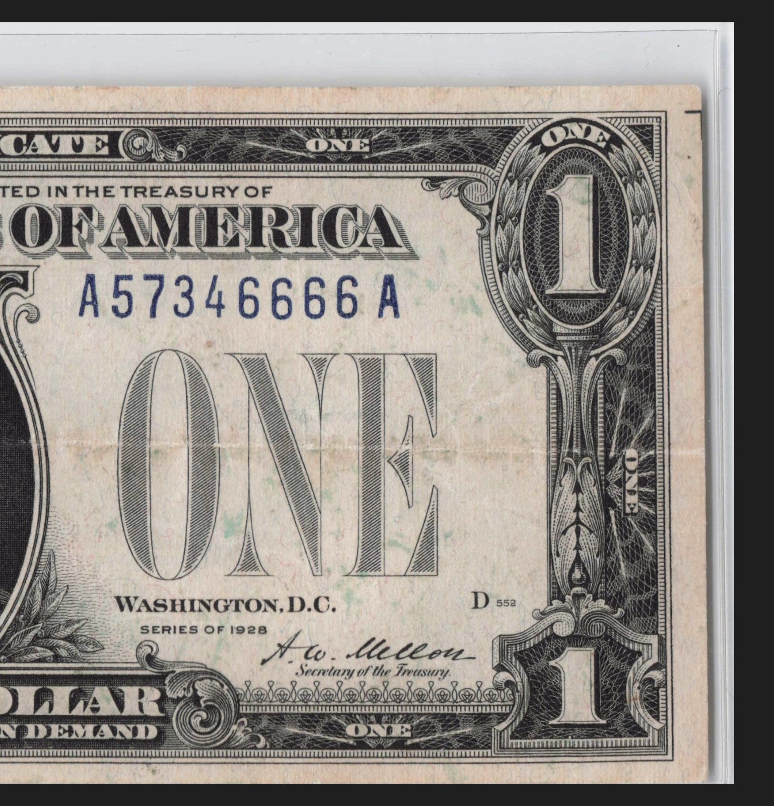 Four in a Row 6s Fancy Serial Number One Dollar Bill Funny Back Silver