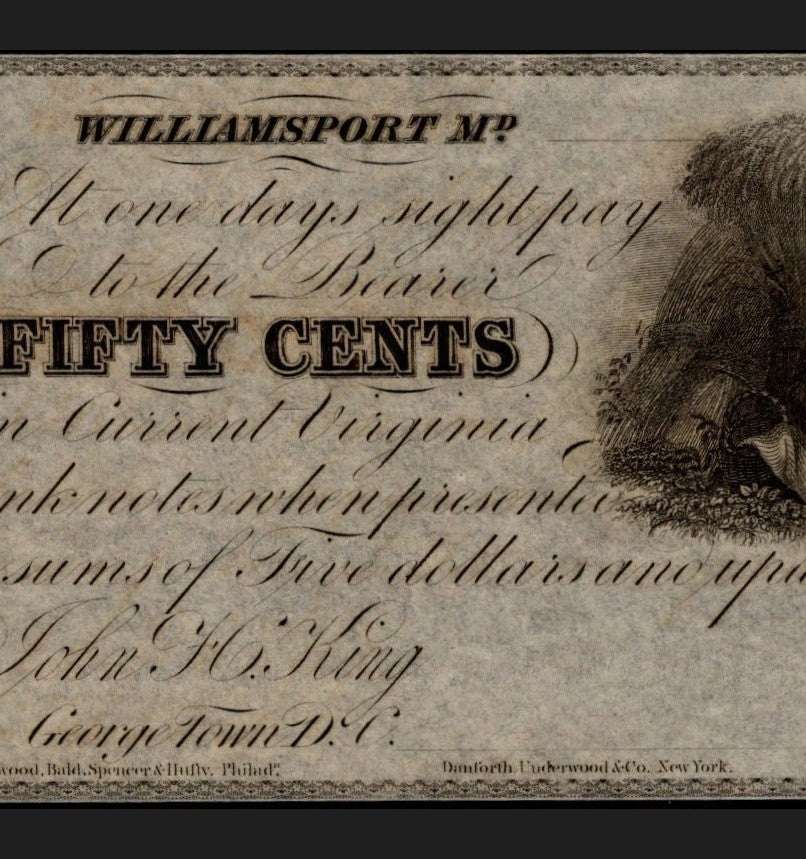 Williams Port Obsolete Maryland 1840s Era UNC 50 Cent Buying 1 Note
