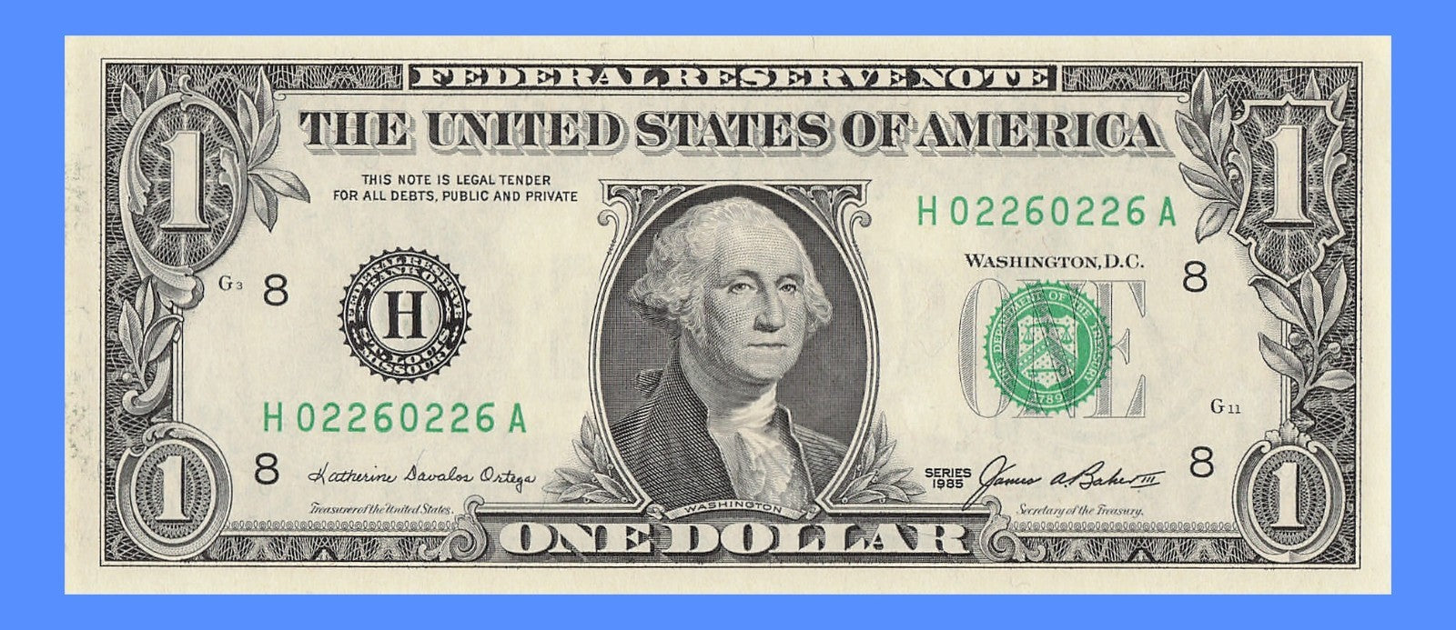 Repeater Fancy Serial Number One Dollar Bill 1985 0s 2s 6s HA Block
