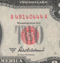 Five of a Kind 4s Fancy Serial Number Two Dollar Red Seal $2 1953A