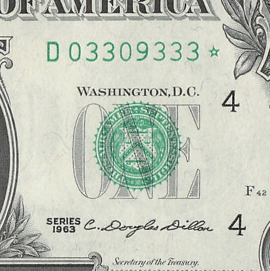 Star Note One Dollar Bill 1963 $1 D* Block Cleveland Run 1 Low Serial Trinary