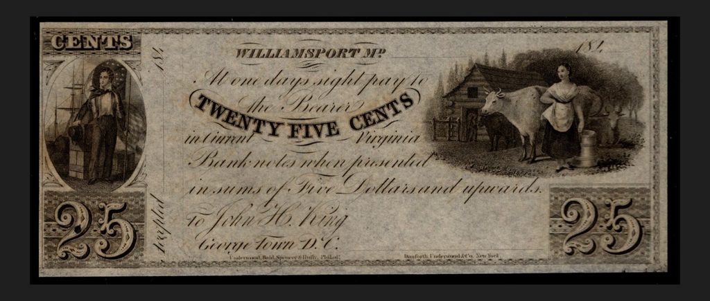 Williams Port Obsolete Maryland 1840s Era UNC 25 Cent Buying 1 Note