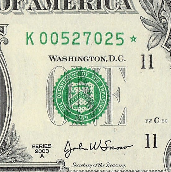 Star Note One Dollar Bill 2003A $1 B* Block Dallas Run 1 320K Sheet