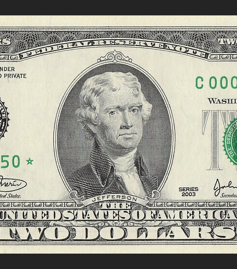 Binary Low Serial Number Star Note Two Dollar Bill C00005050* 5s 0s Philadelphia