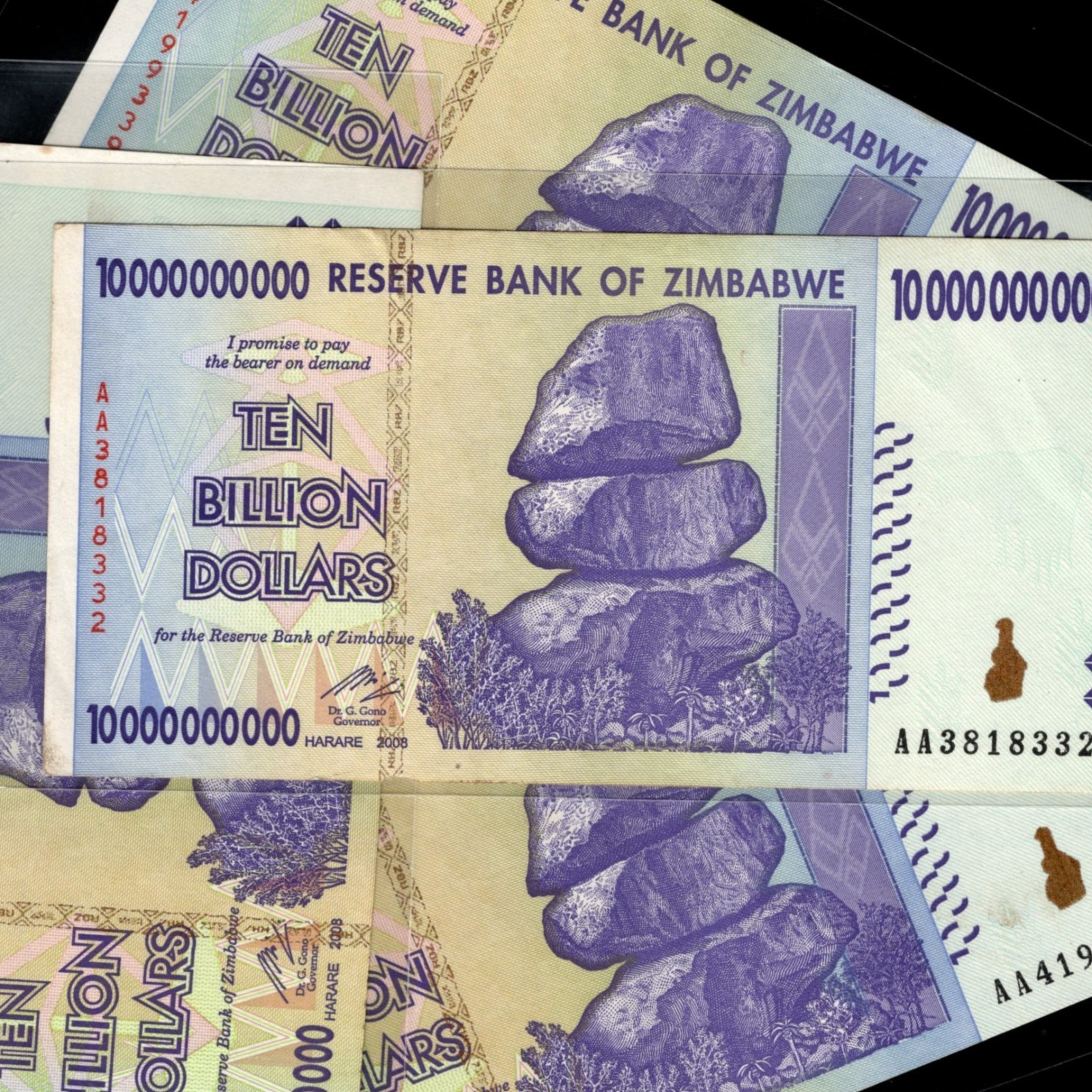 Zimbabwe Ten Billion Dollars Reserve Bank of Zimbabwe XF-AU Condition Lot of 1