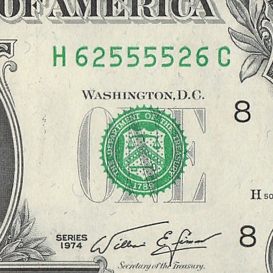 Radar Fancy Serial Number One Dollar Bill 1974 St Louis Trinary 2s 5s 6s HC