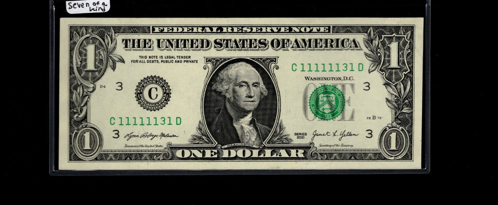Seven of a Kind 1s Fancy Serial Number One Dollar Bill CD Block $1 2021 Binary