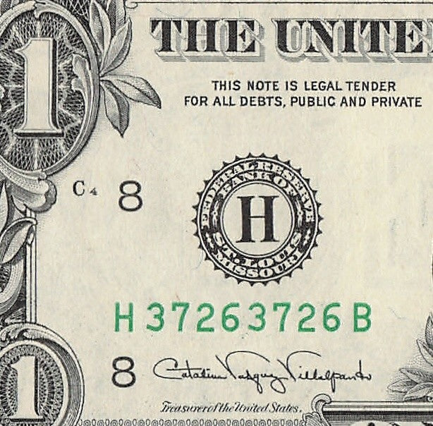 Repeater Fancy Serial Number One Dollar Bill 2s 3s 6s 7s 1988A HB Block