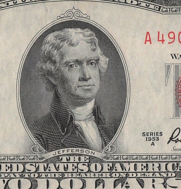 Four in a Row 0s Fancy Serial Number Two Dollar Red Seal 1953A $2 POS 3