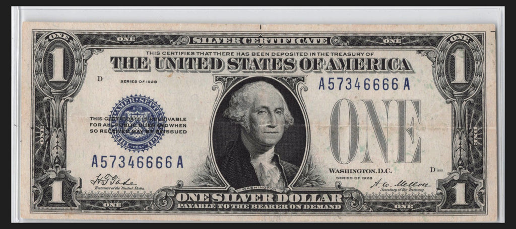 Four in a Row 6s Fancy Serial Number One Dollar Bill Funny Back Silver