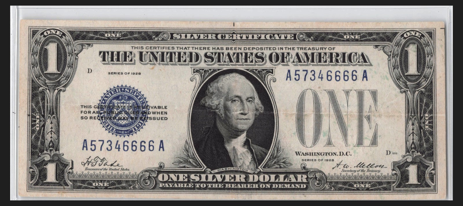 Four in a Row 6s Fancy Serial Number One Dollar Bill Funny Back Silver