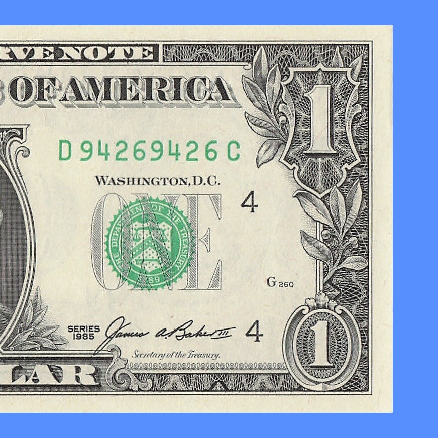 Repeater Fancy Serial Number One Dollar Bill 1985 2s 4s 6s 9s DC Block
