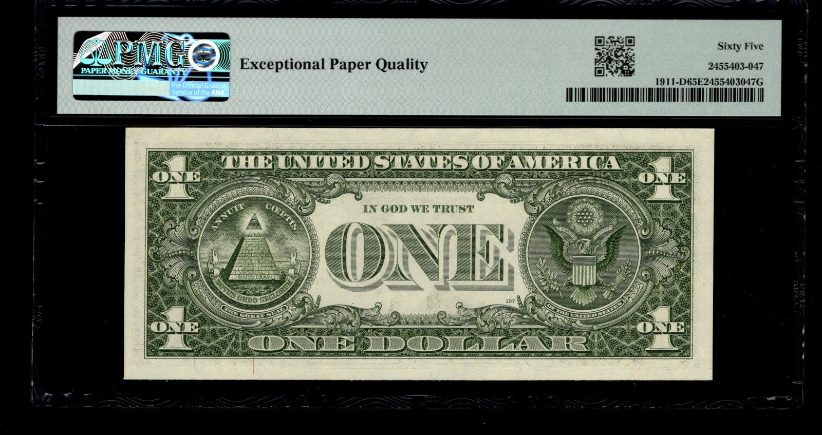 Low Serial Number 47 Fancy Serial Number One Dollar Bill PMG D00000047B