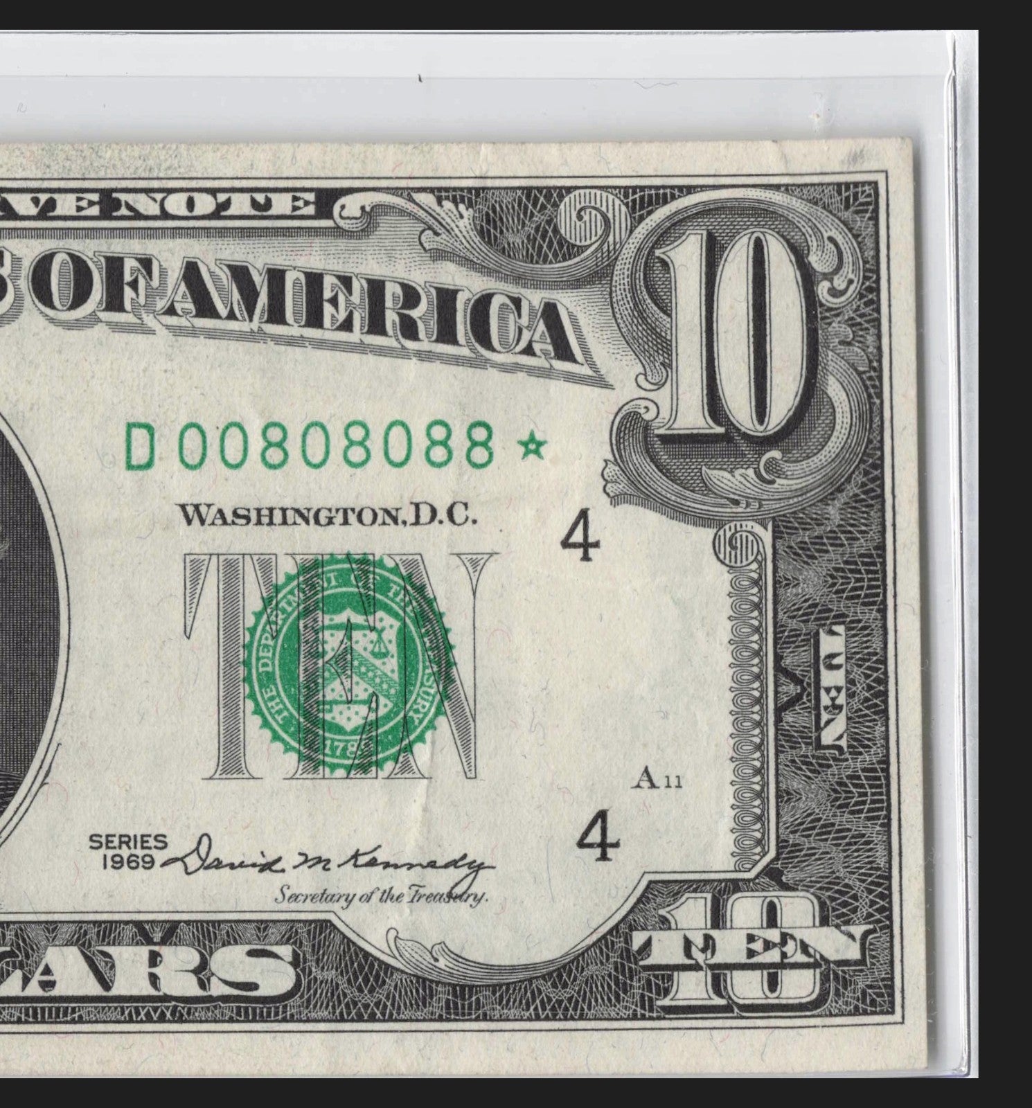 Binary Flipper 0s 8s Fancy Serial Number Star Note Ten Dollar Bill 1969 D* Block