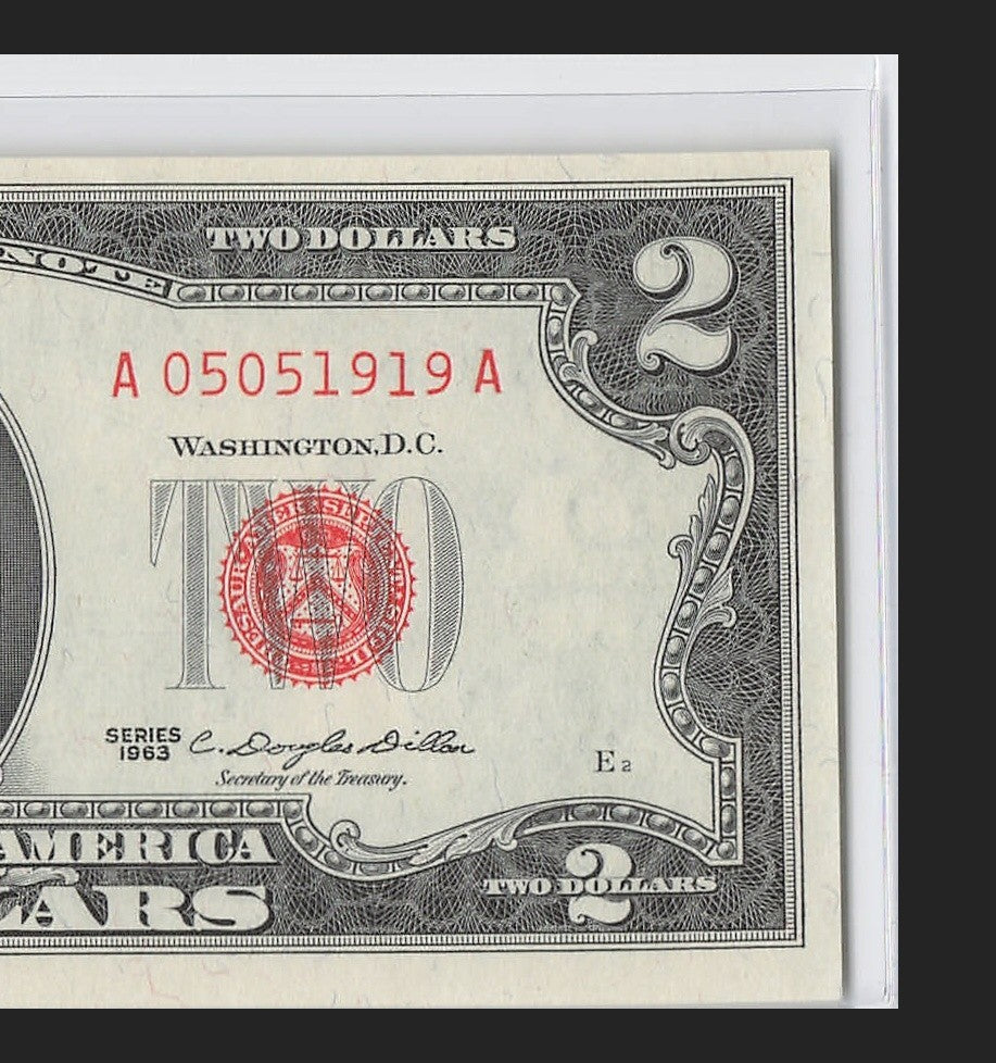 Double Repeater Fancy Serial Number Two Dollar Red Seal 1963 0s 5s 1s 9s
