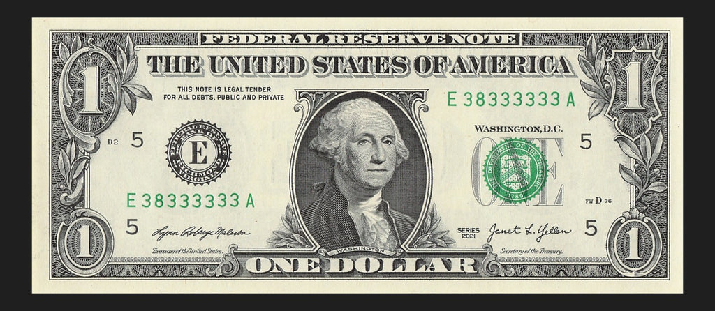 Seven of a Kind 3s One Dollar Bill Fancy Serial Number 2021 $1 EA Block