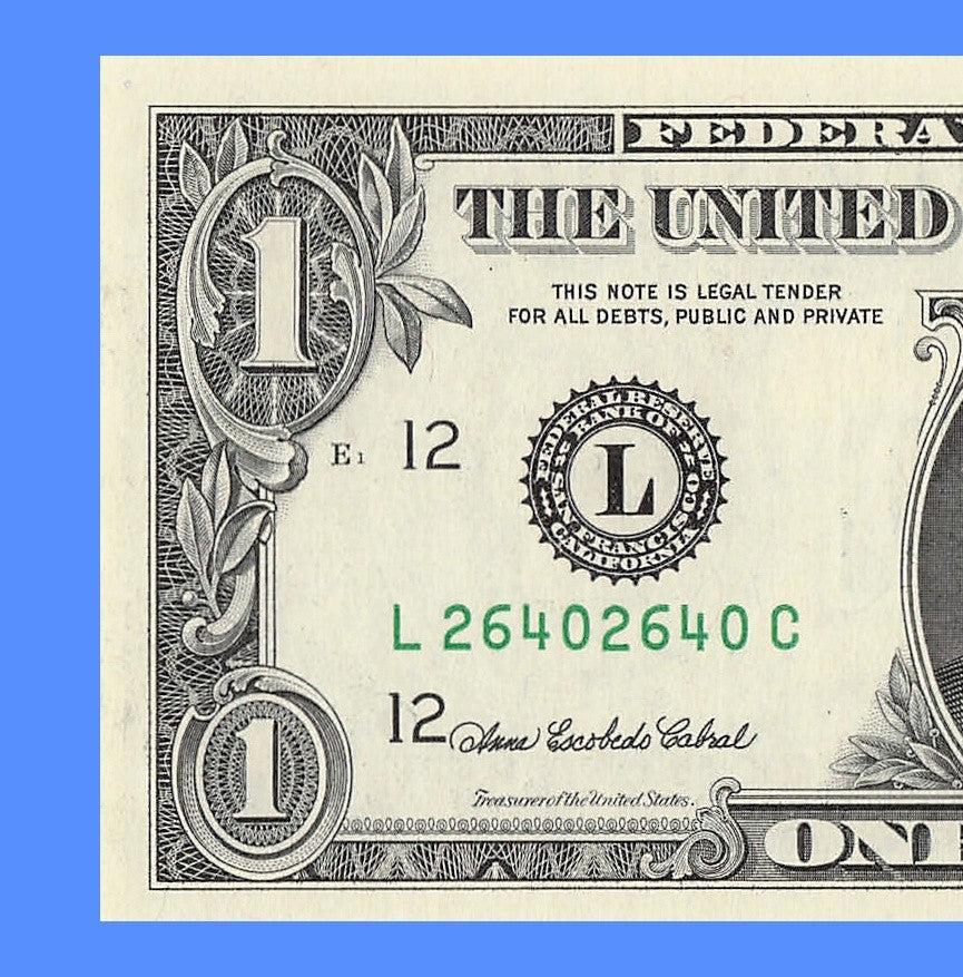 Repeater Fancy Serial Number One Dollar Bill 2s 4s 6s 0s 2003A LA Block