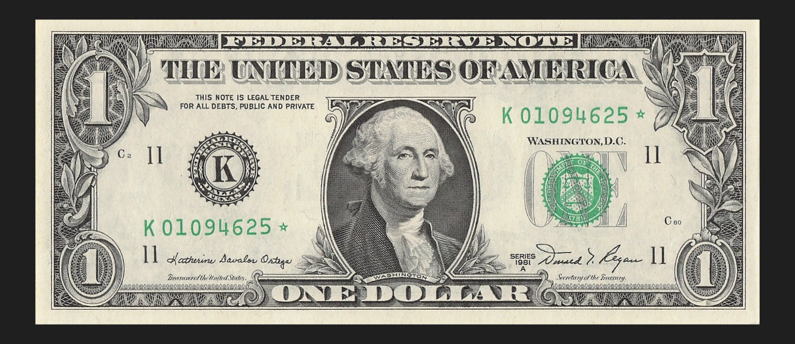 Star Note One Dollar Bill 1981A $1 K* Block Dallas Run 1 640K Productions UNC