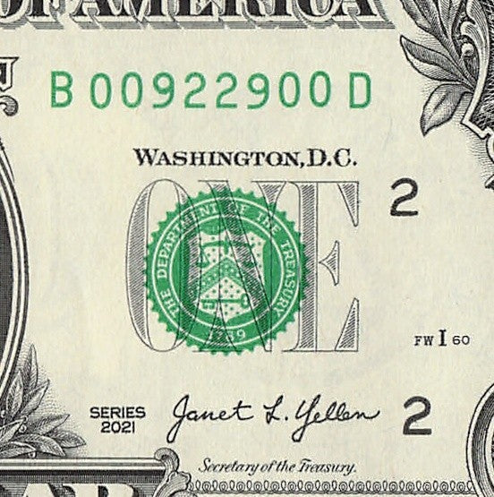 Radar Fancy Serial Number One Dollar Bill 2021 $1 BD Palindrome 0s 2s 9s Bookend